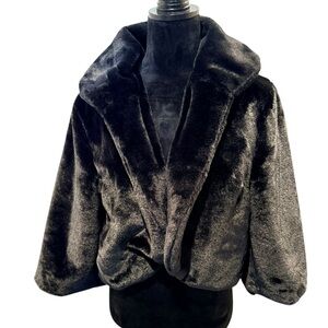 WD NY Black Faux Fur Shrug Jacket Bolero Coat Extra Large XL Cozy Glam